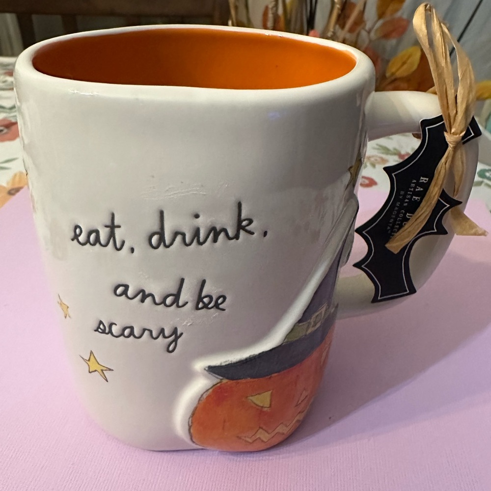 Rae Dunn White and Orange Halloween Mug